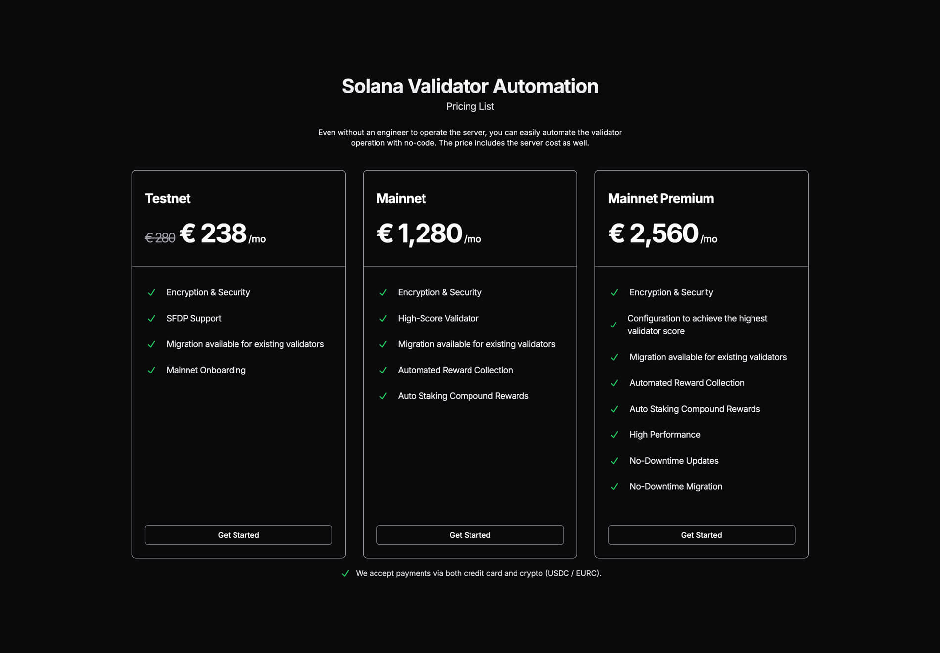 Validators Solutions Price